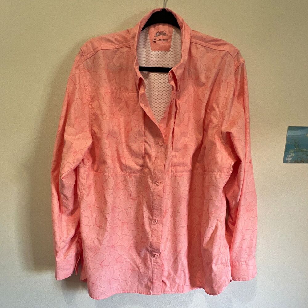 World Wide Sportsman Button-Up Shirt Women's 2XL Pink Floral Marina Long Sleeve